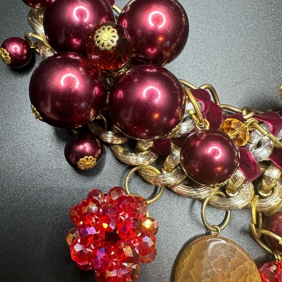 Festive Holiday Statement Coord Set Chunky Heavy Aurora Borealis Ribbon Burgundy - Picture 14 of 16